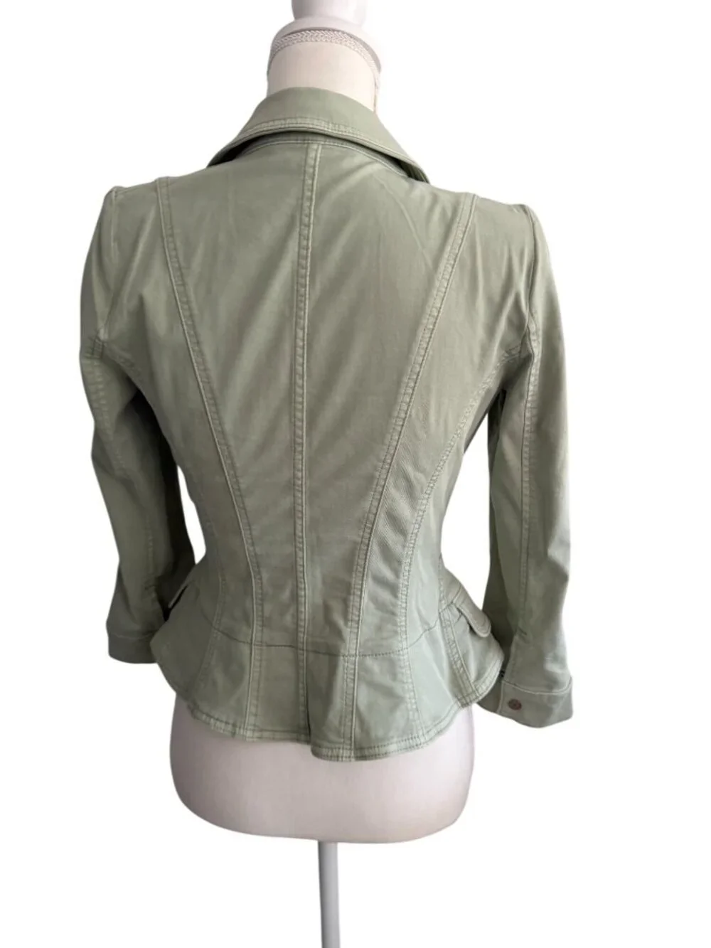 White House Black Market Sage Green Double-Breasted Peplum Blazer - Picture 7 of 9